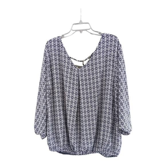 Torrid cut out back, navy & white open sleeve blouse 5X EUC Scoop Neck - Picture 1 of 7